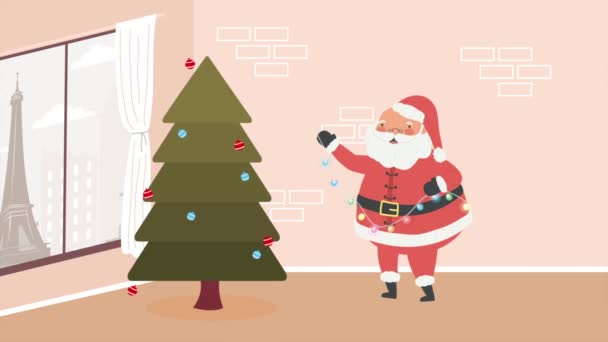 Animasyonunda Ağaç Olan Noel Baba Video Animasyonu — Stok video