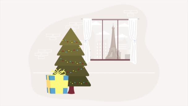 Crăciun Fericit Copac Animație Decorativă Video Animat — Videoclip de stoc