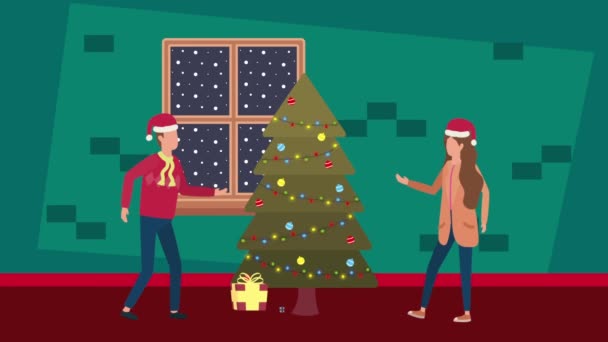 Couple Celebrating Pine Tree Video Animated — Stock Video