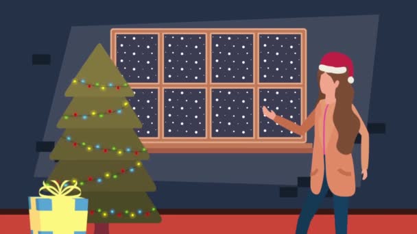 Kvinna Firar Jul Karaktär Animation Video Animerad — Stockvideo