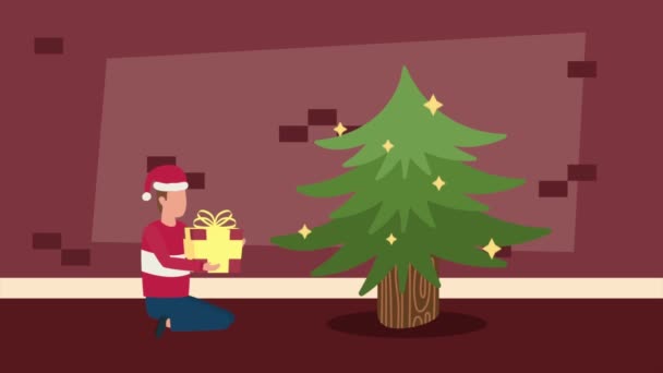 Ragazzo Che Celebra Animazione Del Personaggio Natale Video Animato — Video Stock