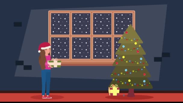 Flicka Firar Jul Karaktär Animation Video Animerad — Stockvideo