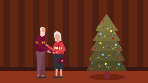 Grootouders Paar Vieren Kerst Indoor Video Geanimeerd — Stockvideo