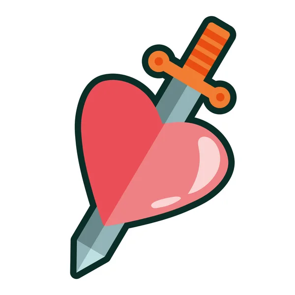 Herz Gekreuzt Für Das Schwert Symbol — Stockvektor