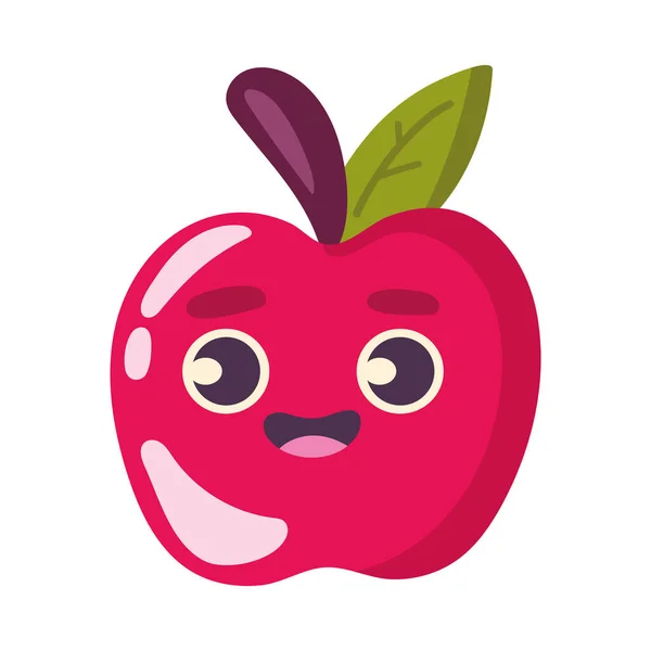 Pomme Fraîche Kawaii Caractère Fruit — Image vectorielle