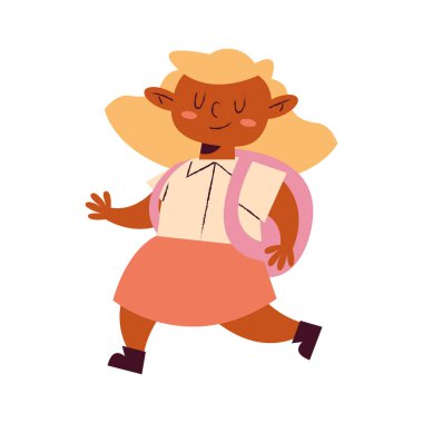 Okul çantasıyla yürüyen genç bir kız.