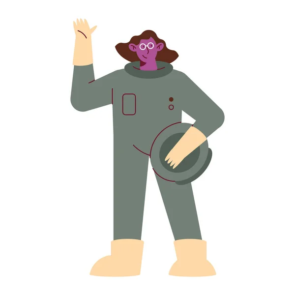 Astronauta Femenina Saludando Carácter Avatar — Vector de stock