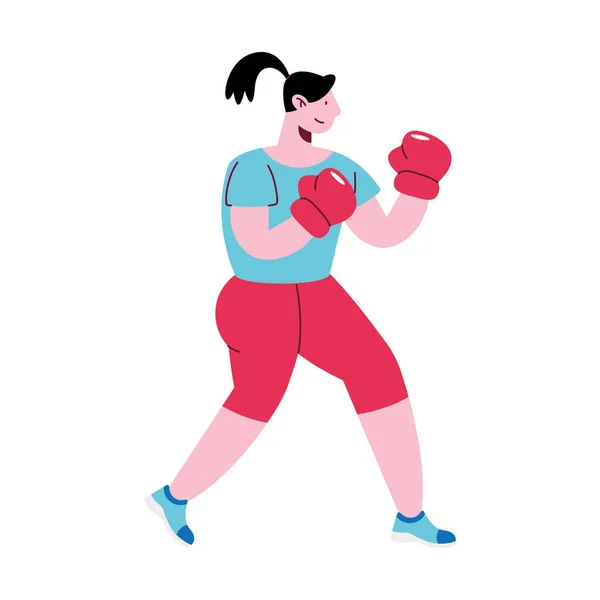 Athlète Femme Pratiquant Boxe Caractère — Image vectorielle