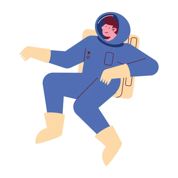 Astronaut Drijvend Met Blauw Pak Karakter — Stockvector