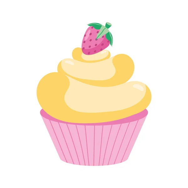 Cupcake Dulce Con Icono Fresa — Vector de stock