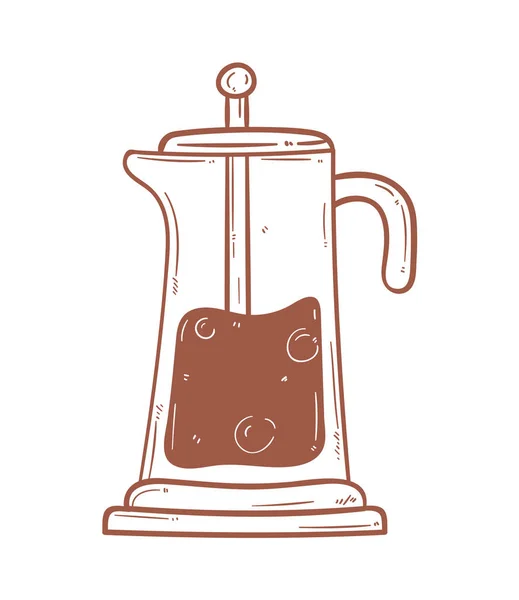 Presse Café Dans Style Doodle Théière — Image vectorielle