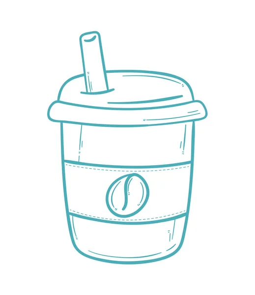 Καφέ Ποτό Take Away Κατσαρόλα Doodle Στυλ — Διανυσματικό Αρχείο