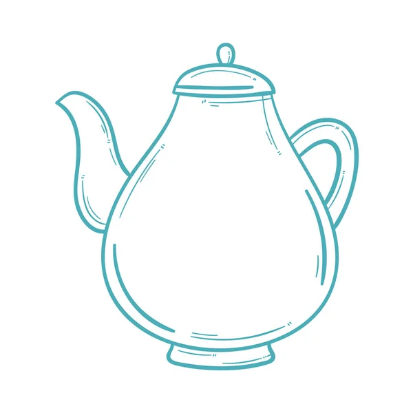 Théière Bleu Ustensile Cuisine Icône Doodle — Image vectorielle