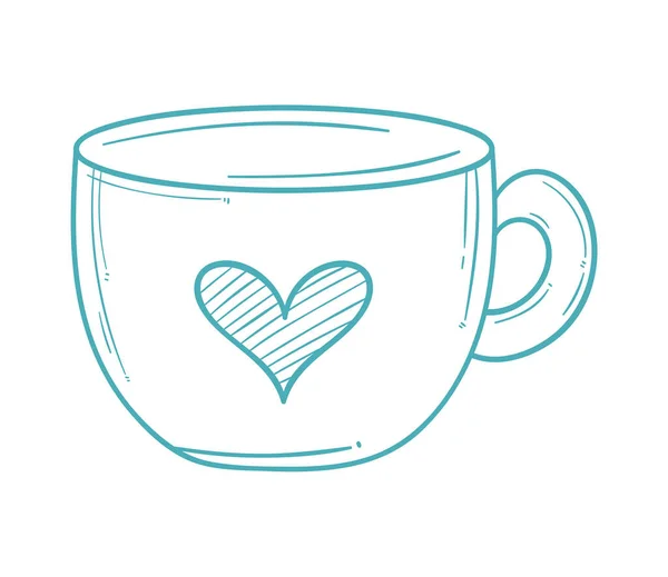 Kaffeetasse Mit Herzkritzelstil — Stockvektor