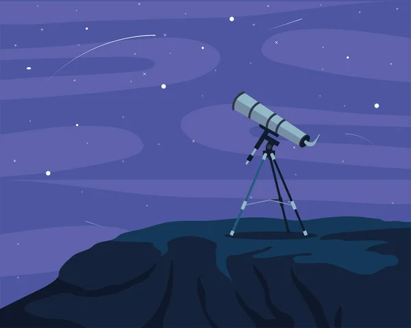 Telescopio Guardando Scena Dello Spazio Esterno — Vettoriale Stock