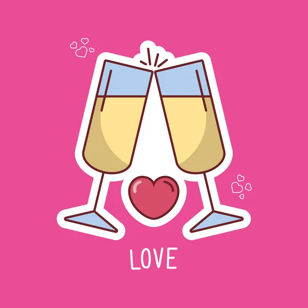 Tasses Champagne Avec Amour Coeur — Image vectorielle