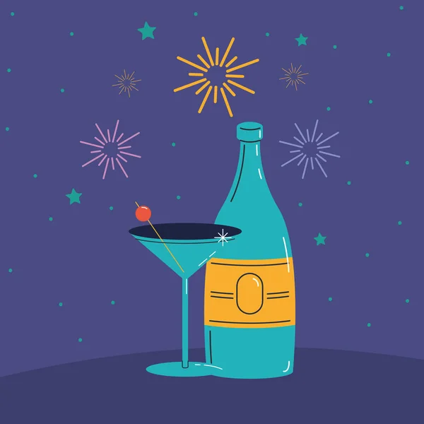 Şampanya Bardağı Şişe Kutlama Ikonu — Stok Vektör