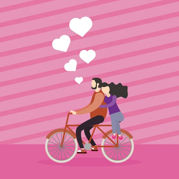 Couple Bicycle Hearts Love — Stock Vector