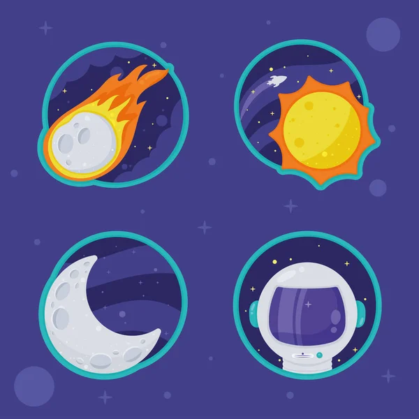 Cuatro Iconos Del Conjunto Exterior Del Espacio — Vector de stock