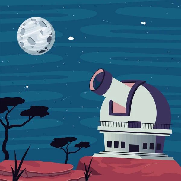 Observatorio Exterior Del Espacio Mirando Luna — Vector de stock