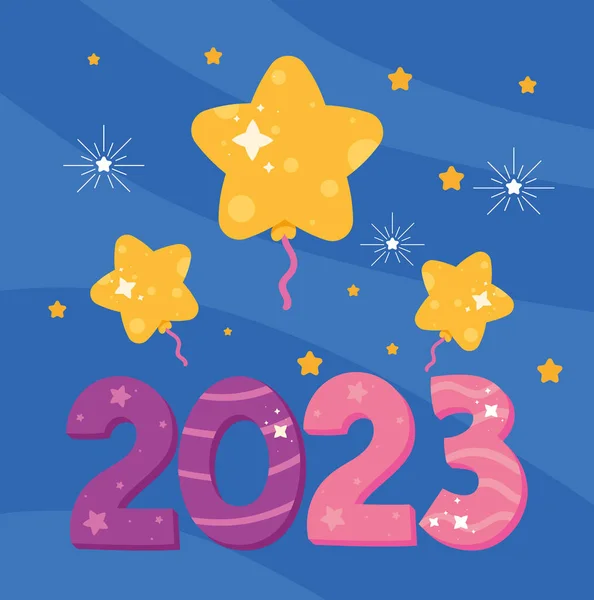 2023 Números Año Nuevo Globos Estrellas Icono — Vector de stock