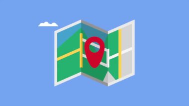 Kağıt haritasında iğne konumu, 4k video canlandırması