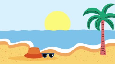 Yaz deniz manzarası seyahat ekipmanları, 4k video animasyonu