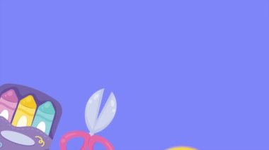 Okul malzemeleri aksesuarları animasyonu, 4k video animasyonu