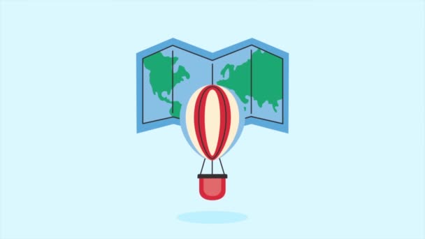 気球の空気と紙の地図4Kビデオ アニメーション — ストック動画
