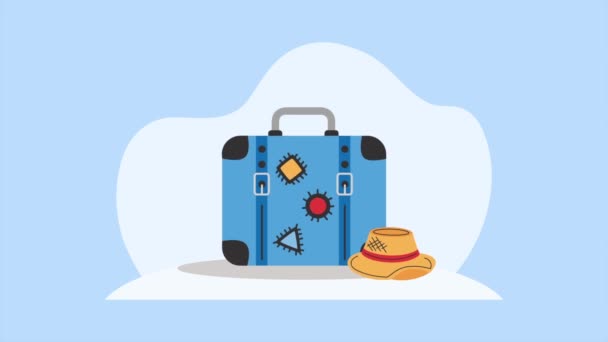 スーツケースにお金と帽子4Kビデオアニメ — ストック動画