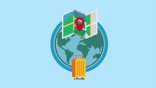 Suitcase Paper Map Earth Planet Video Animated — Stock Video