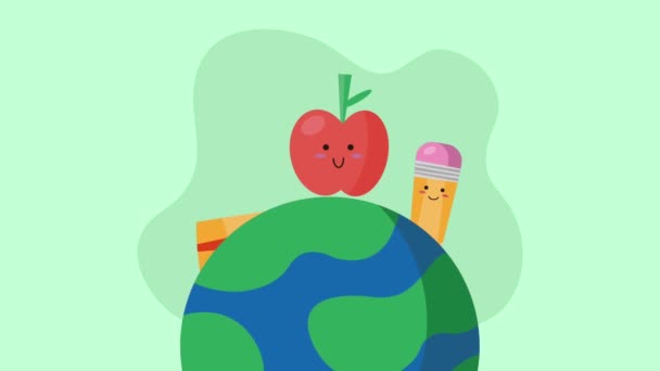 Školní Zásoby Kawaii Svět Planety Video Animované — Stock video