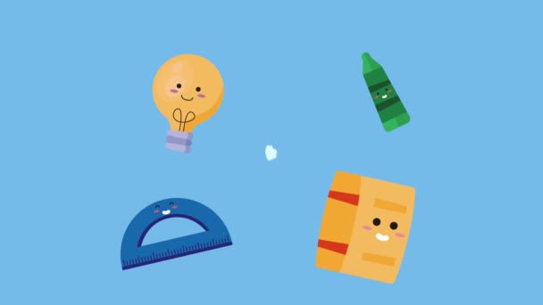 School Supplies Kawaii Characters Animation Video Animated — Stock Video