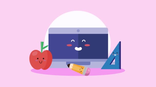 Desktop School Supplies Kawaii Video Animated — Stock Video