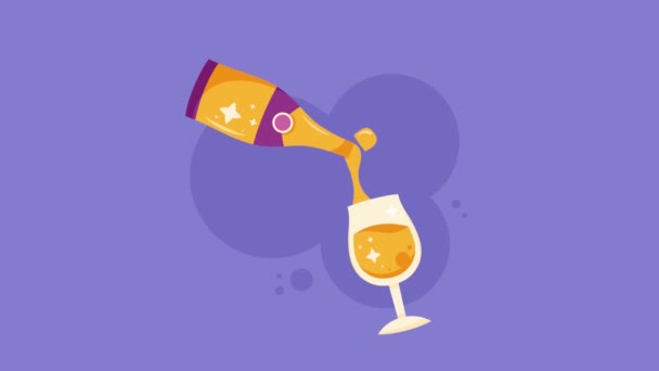 Champagne Fles Beker Viering Drankje Video Geanimeerd — Stockvideo