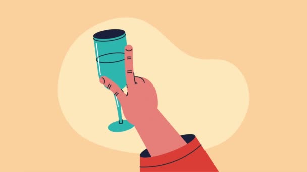 Hand Wine Cup Drink Celebration Animation Video Animated — Stock Video