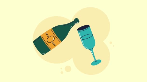 Champagne Fles Beker Viering Drankje Video Geanimeerd — Stockvideo