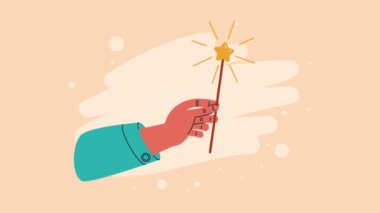 Sihirli değnek animasyonu ile el, 4k video animasyonu