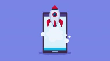 Roket animasyonlu akıllı telefon aygıtı, 4k video animasyonu