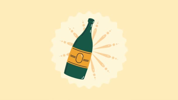 Champagne Bottle Celebration Drink Animation Video Animated — Stock Video