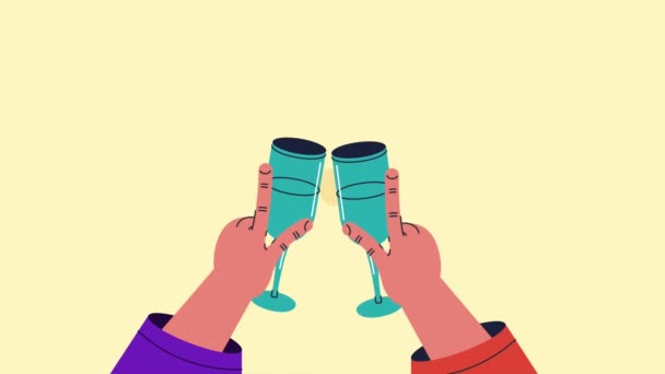 Hands Wine Cup Drink Celebration Animation Video Animated — Stock Video