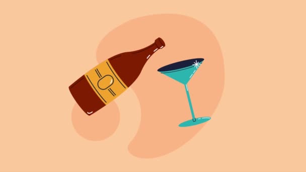 Champagne Bottle Celebration Drink Animation Video Animated — Stock Video