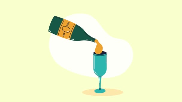 Champagne Fles Viering Drinken Animatie Video Geanimeerd — Stockvideo