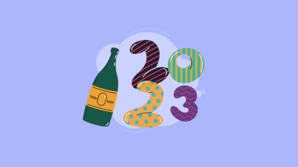 2023 Šťastný Nový Rok Lahví Šampaňského Video Animované — Stock video