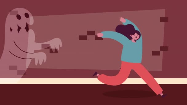 Женщина Бежит Панической Атакой Видео Анимированы — стоковое видео