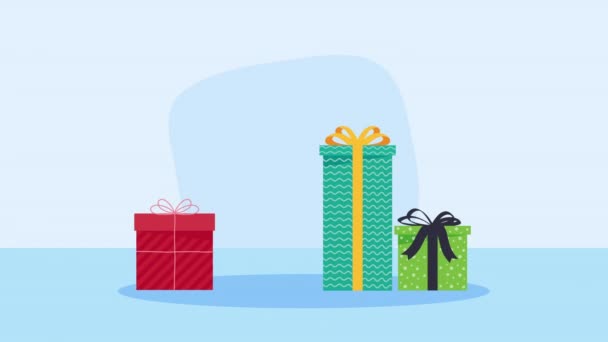 4つのプレゼントボックスはアニメーション4Kビデオアニメーションを — ストック動画