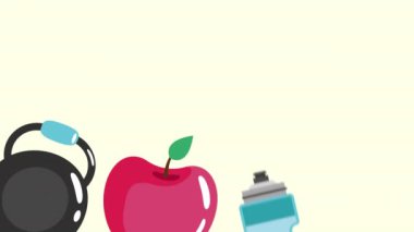 sağlıklı yaşam tarzı ekipmanı ve elma, 4k video animasyonu