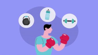 Erkek boks ve sağlıklı ekipman, 4k video animasyonu