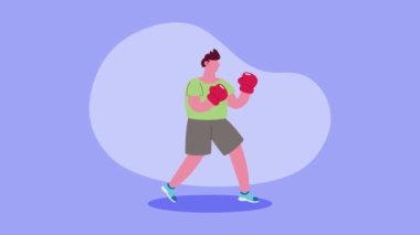 Erkek sporcu boks animasyonu yapıyor, 4k video animasyonu.