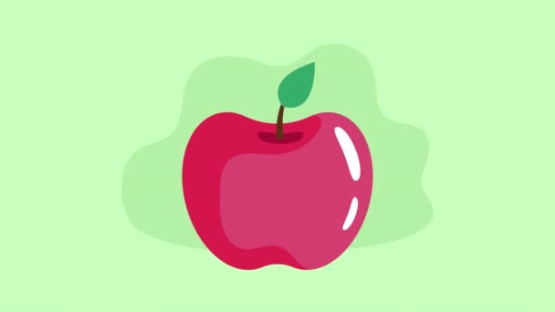 Fruta Fresca Manzana Animación Roja Video Animado — Vídeo de stock